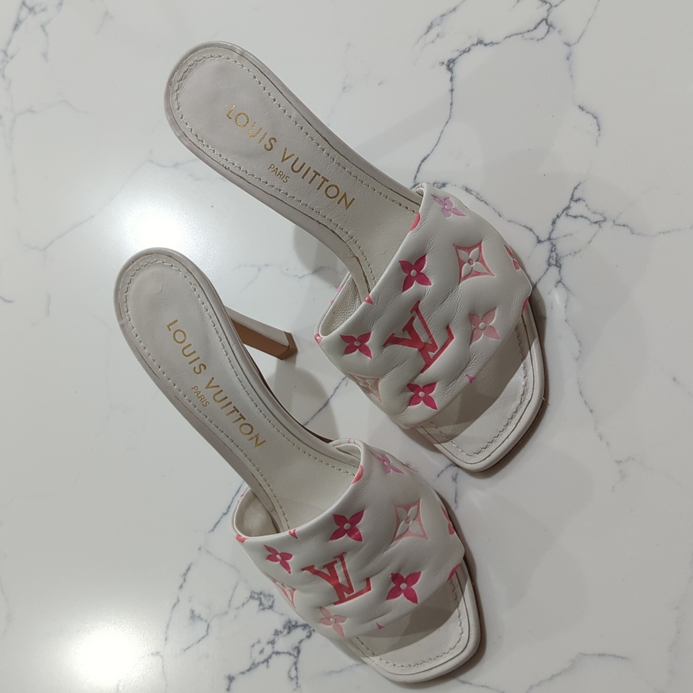 Louis Vuitton Revival Line Mule Heel Sandals White And Pink Monogram Size 37 - Picture 4 of 17